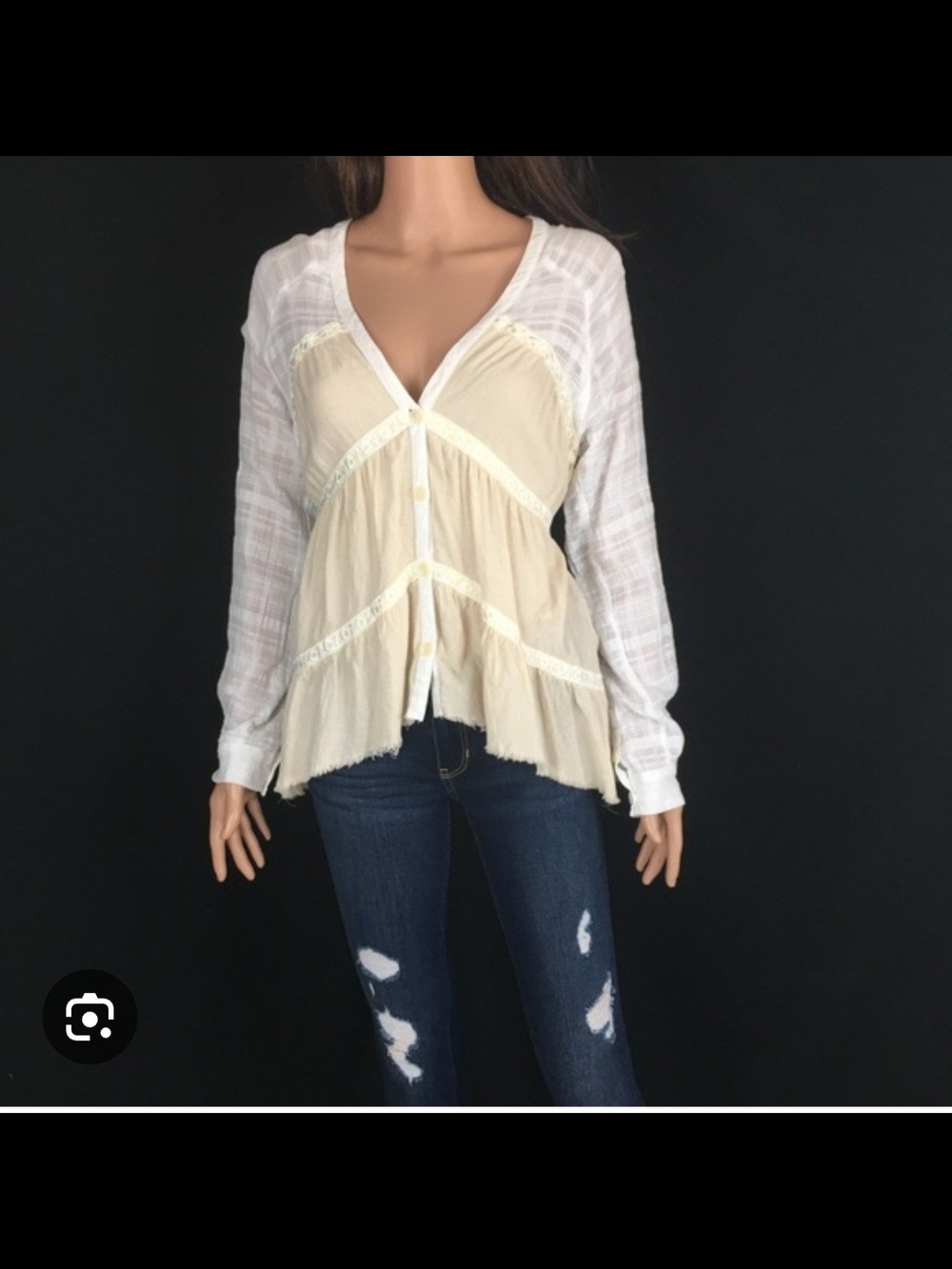 B8 Free People Cream & White Tiered V-Neck Peasant Blouse